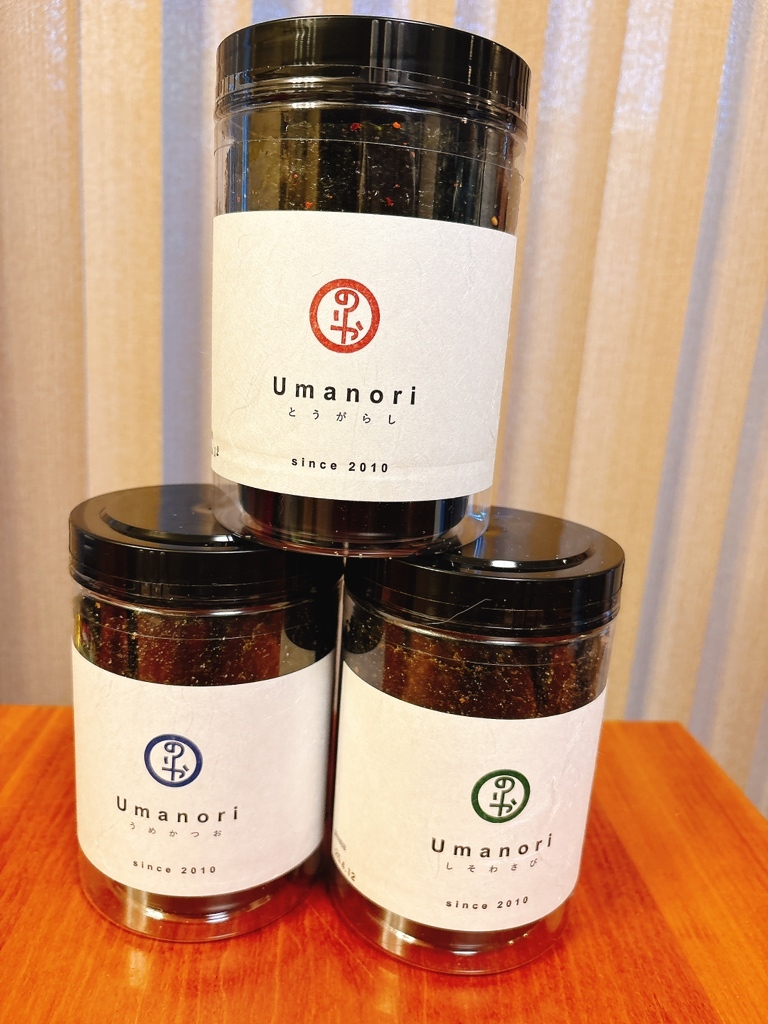 大阪千林のりや Umanori（うめかつお・とうがらし・しそわさび）全種類セット 大阪千林のりや Umanori（うめかつお・とうがらし・しそわさび