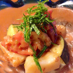 草庵　田なか - 帆立の貝柱と茄子の胡麻和え様～季節感じますね♪