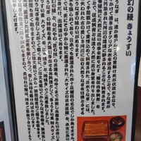 入谷鬼子母神門前のだや - 大井川産・共水うなぎの説明書き。