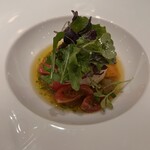 プリミ・バチ - 帆立貝の香草バターソテー フキノトウとフレッシュトマトのソース