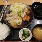 テング酒場 - 豚肉のうま塩炒め＆鶏の唐揚げ　ごまポン酢がけ