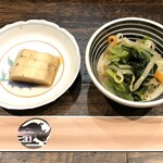 やきとり31 - お通し（長芋の醤油漬けとおひたし）