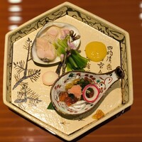 おい河 - ふぐ皮ポン酢ジュレ　ハマグリ　うるい酢味噌