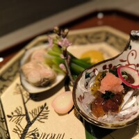 おい河 - ふぐ皮ポン酢ジュレ　ハマグリ　うるい酢味噌