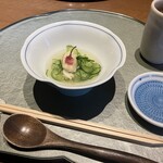 ねもと - ホタテの酒蒸しとキュウリの和え物