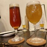 ペルソナ ブルワリー - 左No.2:二の堀アンバー800円　右No.5:ゆずベイビー　900円 