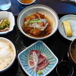 Soul満 - マグロカツとから揚げ2014.07　野菜あんかけとカツオ刺身定食＠1,000