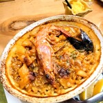 バル ババ - 魚介のカルドソ。スペイン風の雑炊ですね。自家製マヨネーズが付いてきました。