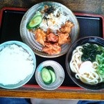 正八郎うどん - から揚げセット750円ご飯が大きいの伝わりますか！？