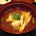 Minomurakata - のどぐろと鱈の白子と舞茸の吸物。