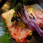 手打そば千花庵 - 鯨のベーコン酢味噌載せ