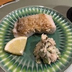 鮨 弥さか - 鯛の鱗焼と里芋と菜の花のサラダ