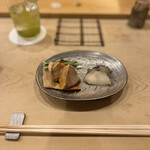 鮨 しゅん輔 - あん肝と蒸しアワビ