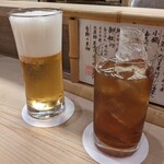 割烹　梅津 - ビールと烏龍茶で乾杯