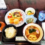 不二ドライブイン - 日替わりランチ　海老フライ（メイン料理と交換）＋魚介醤油ワンタン麺