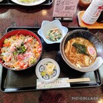 不二ドライブイン - 日替わりランチ　ネギトロ丼＋魚介醤油ワンタン麺