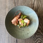 タイ料理 みもっと - 熊海老と空豆のカピ炒め