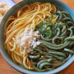 大島家 - かけ中1.5玉550円＋竹輪天(3本)280円