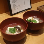 こころや - クエと豆腐椎茸酒蒸し