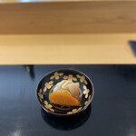 割烹 渡辺 - 珍味盛(千枚蕪、鯨醤油漬け、味噌漬けフォアグラ、自家製カラスミ)