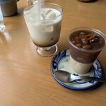 食堂 ファイダマ - ぜんざいチャイプリン（名前違うかも）と黒糖アイスカフェオレ