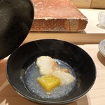 鮨 江藤 - アコウダイと安納芋。聖護院かぶらの餡かけ