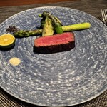 私房菜 きた川 - ◆ 松阪牛フィレ肉の四川山椒焼き  底引きたまり醤油のソース　アスパラ、スナップエンドウ、ブロッコリーもめちゃ美味しい♡野菜好きの私にはたまりませーん。もちろんお肉も大好きです。