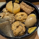 おでん よ田 - おでん　大根・厚揚げ・エノキ・がんも・たまご・こんにゃく