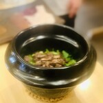 柚木元 - ⑯【〆】
      1Rd目：真鴨と芹の炊込みご飯、お新香