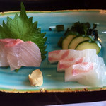 Yama chuu - お魚ランチのお刺身２点盛り。