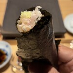 鮨処 池上 - 有明の一番海苔とカワハギの手巻き