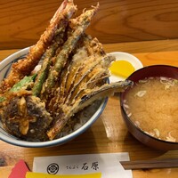てんぷら石原 - 天ぷら石原(えび野菜天丼、石原のみそ椀)