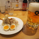 サル食堂 - ポテサラ＆カニサラ合い盛り ＆ 生ビール 大ジョッキ