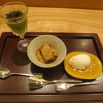 日本料理 太月 - 26年7月　抹茶クリームブリュレ、ワラビ餅、蜂蜜アイス