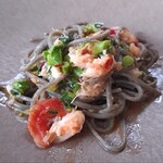 289666679 - ズワイ蟹と菜の花の自家製焦がし小麦スパゲティ　