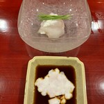 銀座 きた川 - フグ(油通しして昆布締め) 白子ポン酢で