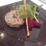 ラトラス - 函館産帆立貝とイベリコ豚生ハムのトリュフマリネ　セロリ葉のサラダ 