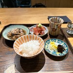 御料理 ふじ田 - お食事：十勝和牛をサッと炊いて、ヨコワの漬け、白米