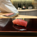 恵比寿 鮨 謙心 - 山口産小さめマグロ中トロ（赤身代わり）