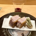 恵比寿 鮨 謙心 - 千葉産　鰤カツ＆タラの芽の天ぷら♪