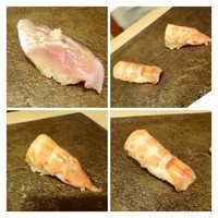 鮨まつもと - 鯵・・◎・・脂ものり美味しい。 
                  車エビ・・○・・立派な海老でした。二つに切って出される気遣いもいいですね。