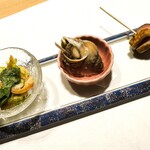 289888588 - 本日の前菜（ほっき、つぶ、合鴨ロースト）