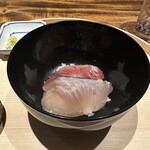 温石 - 3杯目は、紅白漬けご飯　鰆と鰹　なんて幸せな〜♡