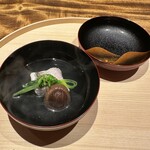 温石 - 白甘鯛　椎茸　山椒の新芽　三つ葉