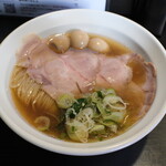 丿貫 - 梭子魚と鮭の重ね蕎麦1200円＋ウズラ味玉100円