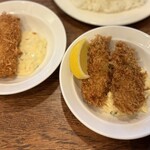 かつれつ四谷たけだ - クリームコロッケ一つとカキフライ二つ