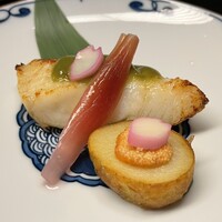 和食 清水 - [ランチ 清水小町] 焼物 鰈木の芽味噌焼き じゃがいも明太マヨネーズ焼き 酢取り茗荷 花びら百合根