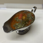 かれーの店 うどん  - スパイシー豆のスープカレー、ご飯大盛り、スパイシーひき肉、チーズ、焼トマト