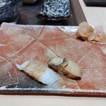 銀座のみこ寿司 - エンガワ、蝦夷鮑