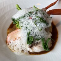 薪の音 - 河豚のフリットと白子の焼き物 海老のソース
                  ランチコース(里山) 7700円